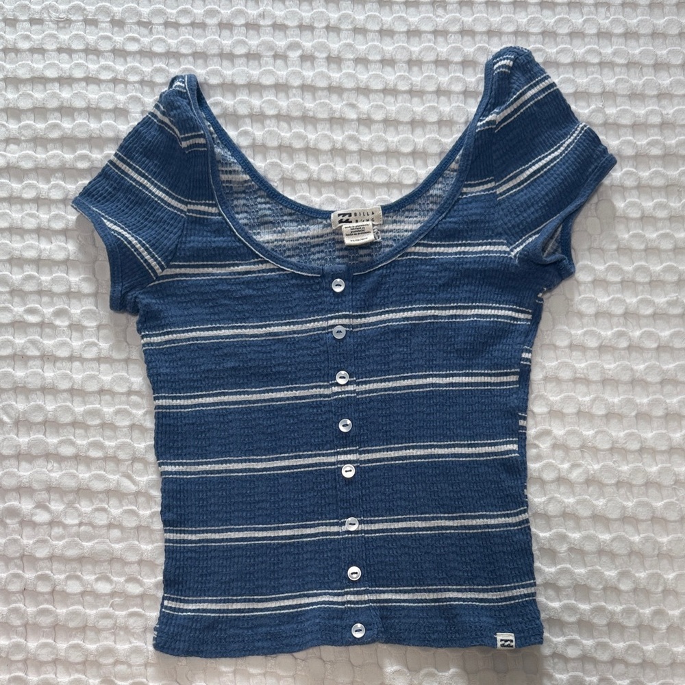 Billabong Blue and White Striped Button-Down Shirt